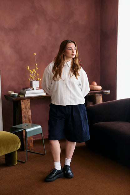 Amos Double Pleated Shorts - Navy