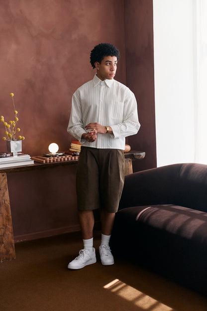 Monogram Pinstripe Shirt - Oat/Black