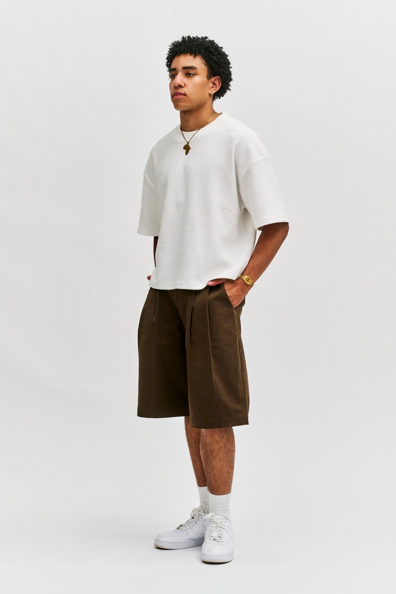 Amos Double Pleated Shorts - Coffee
