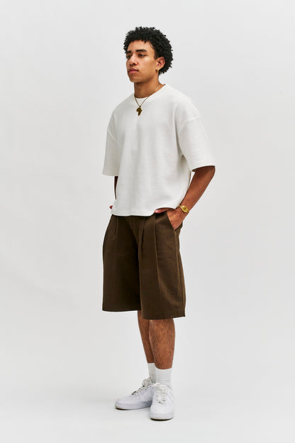 Amos Double Pleated Shorts - Coffee