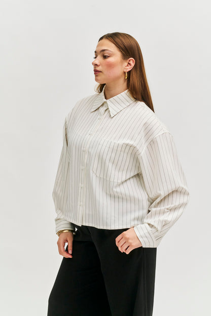Monogram Pinstripe Shirt - Oat/Black