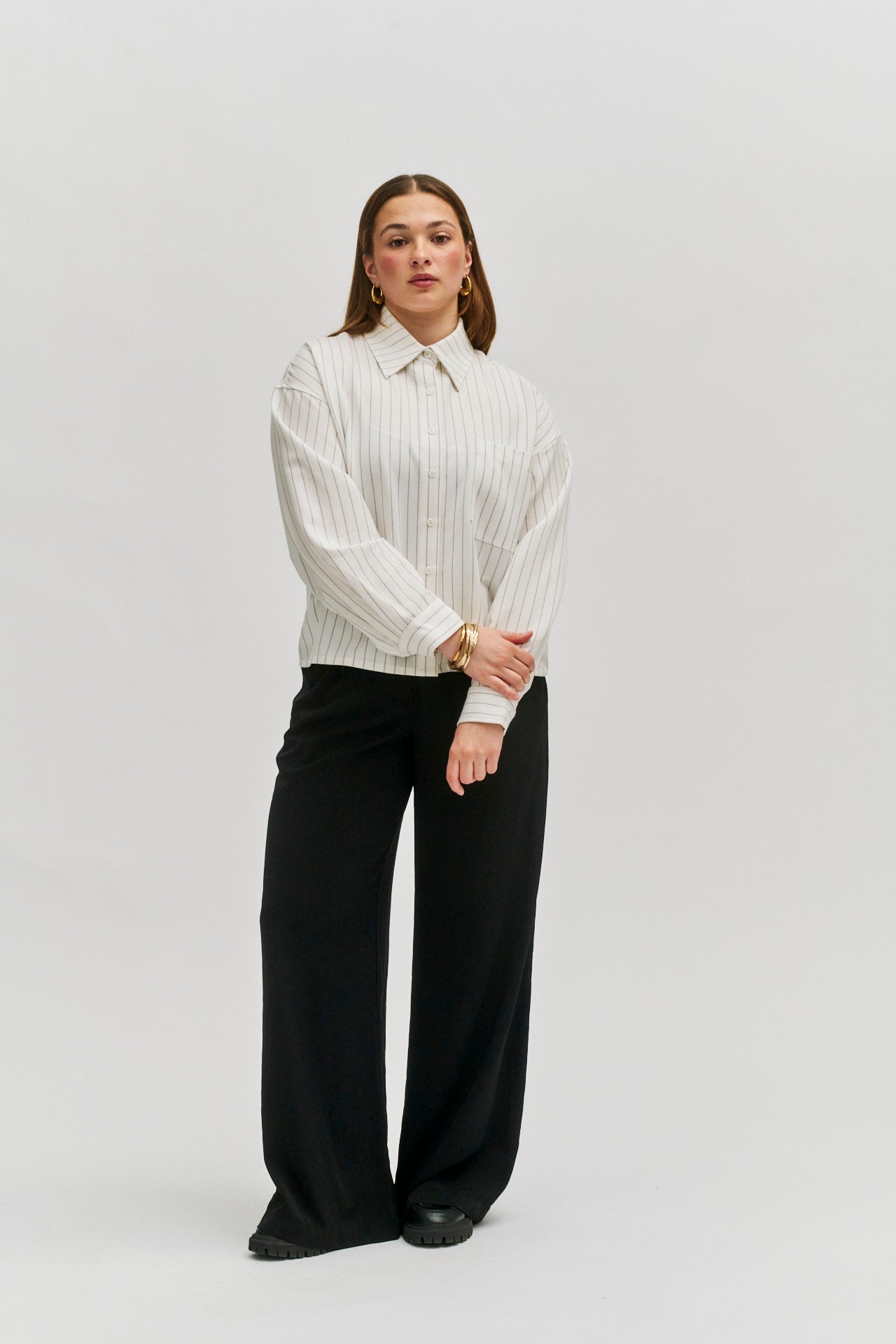 Monogram Pinstripe Shirt - Oat/Black