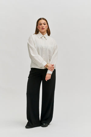Monogram Pinstripe Shirt - Oat/Black