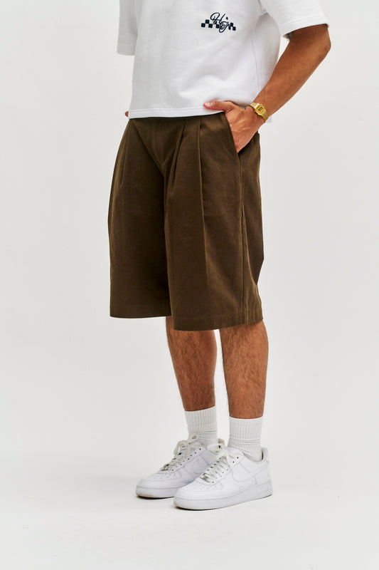 Amos Double Pleated Shorts - Coffee