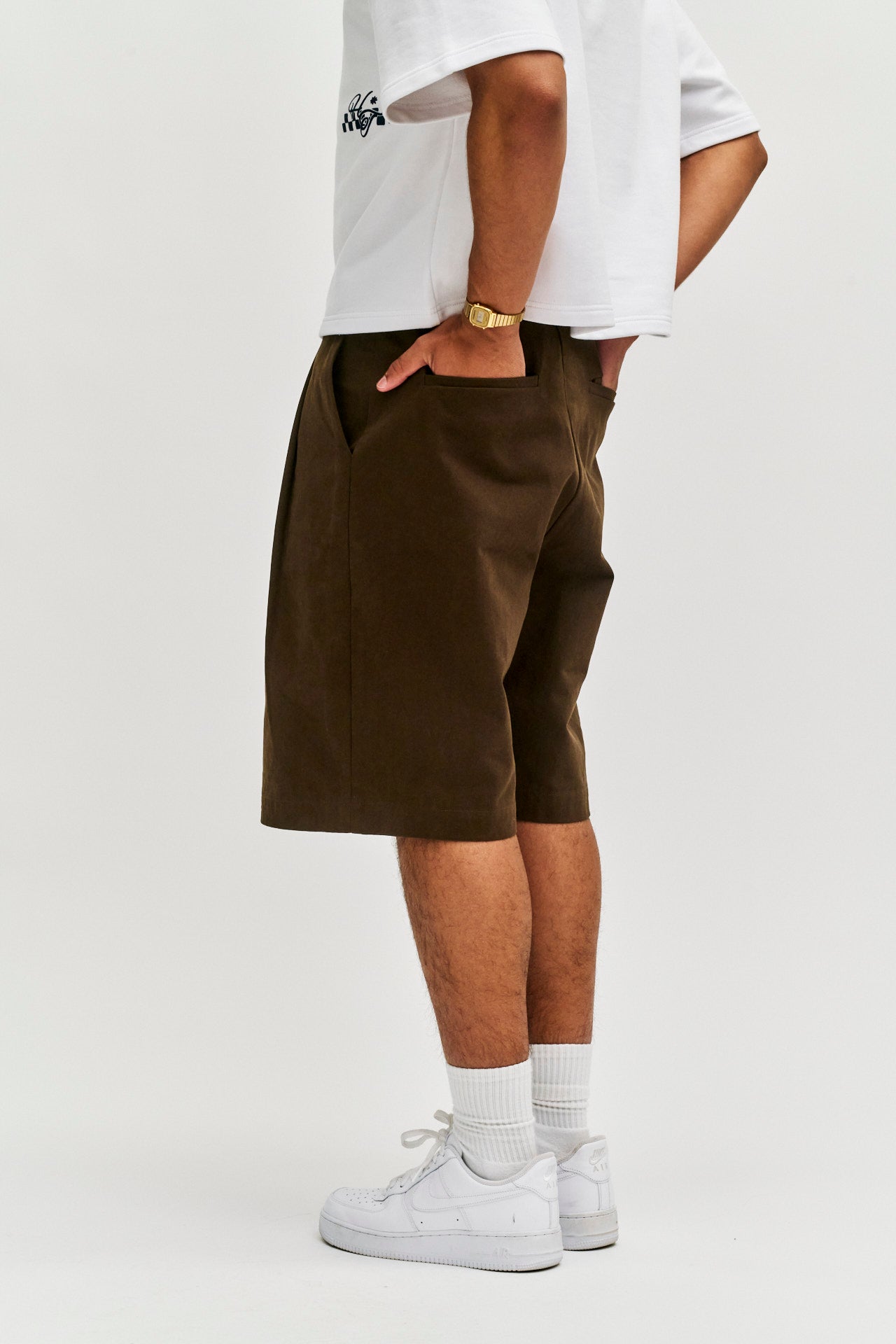 Amos Double Pleated Shorts - Coffee