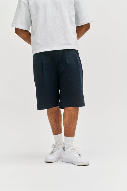 Amos Double Pleated Shorts - Navy