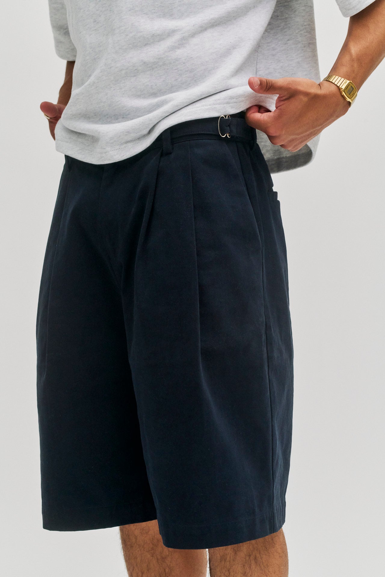 Amos Double Pleated Shorts - Navy