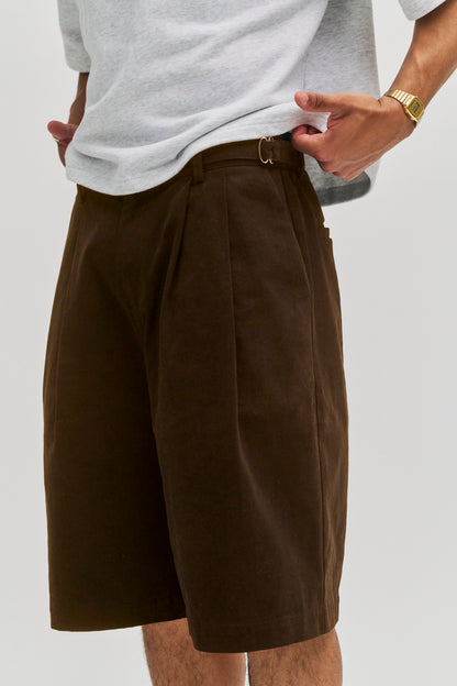 Amos Double Pleated Shorts - Coffee