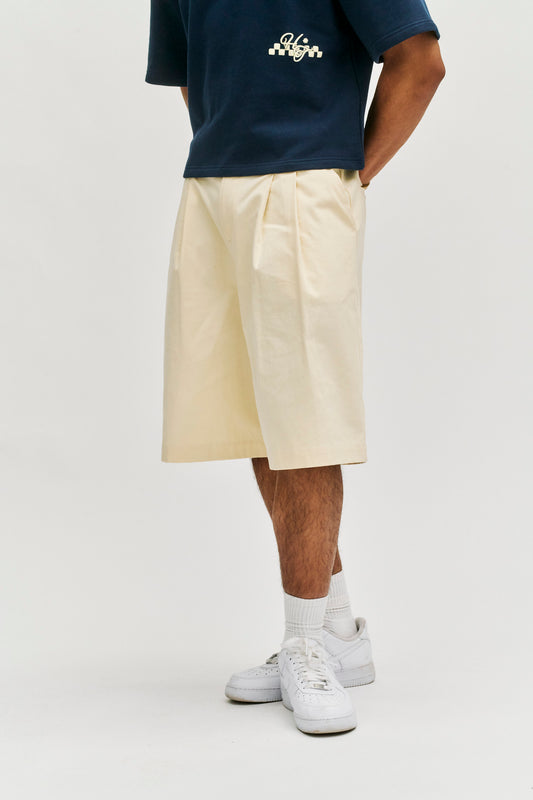 Amos Double Pleated Shorts - Cream