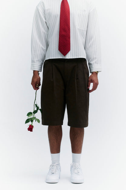 Amos Double Pleated Shorts - Coffee