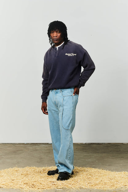 Houston Henley Crewneck - Washed Navy