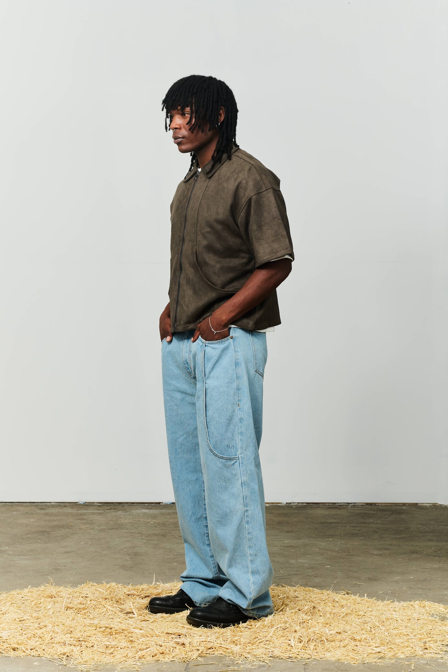 Ranch Vegan Suede Work Shirt - Charcoal