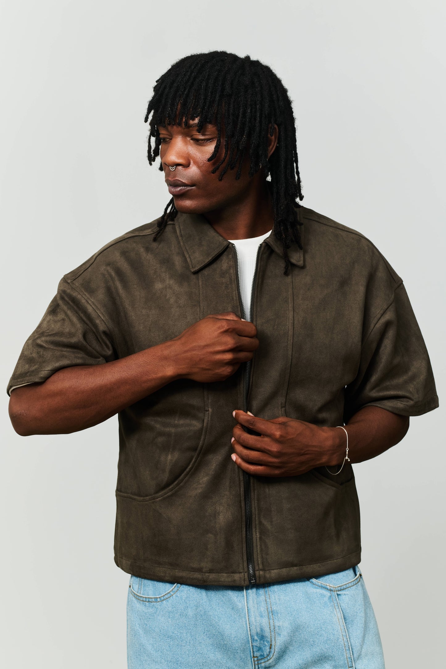Ranch Vegan Suede Work Shirt - Charcoal