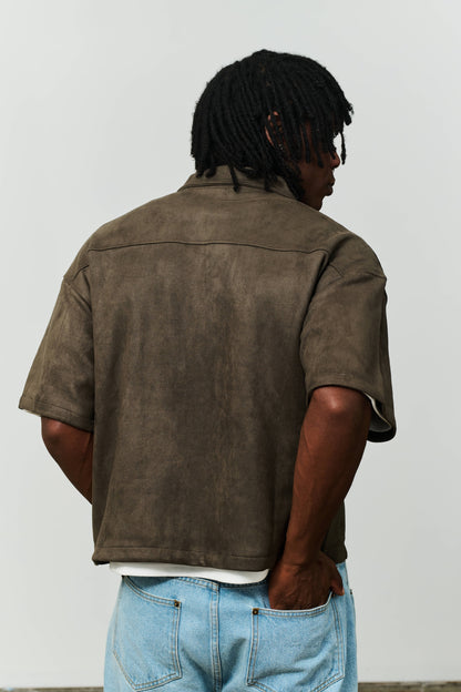 Ranch Vegan Suede Work Shirt - Charcoal