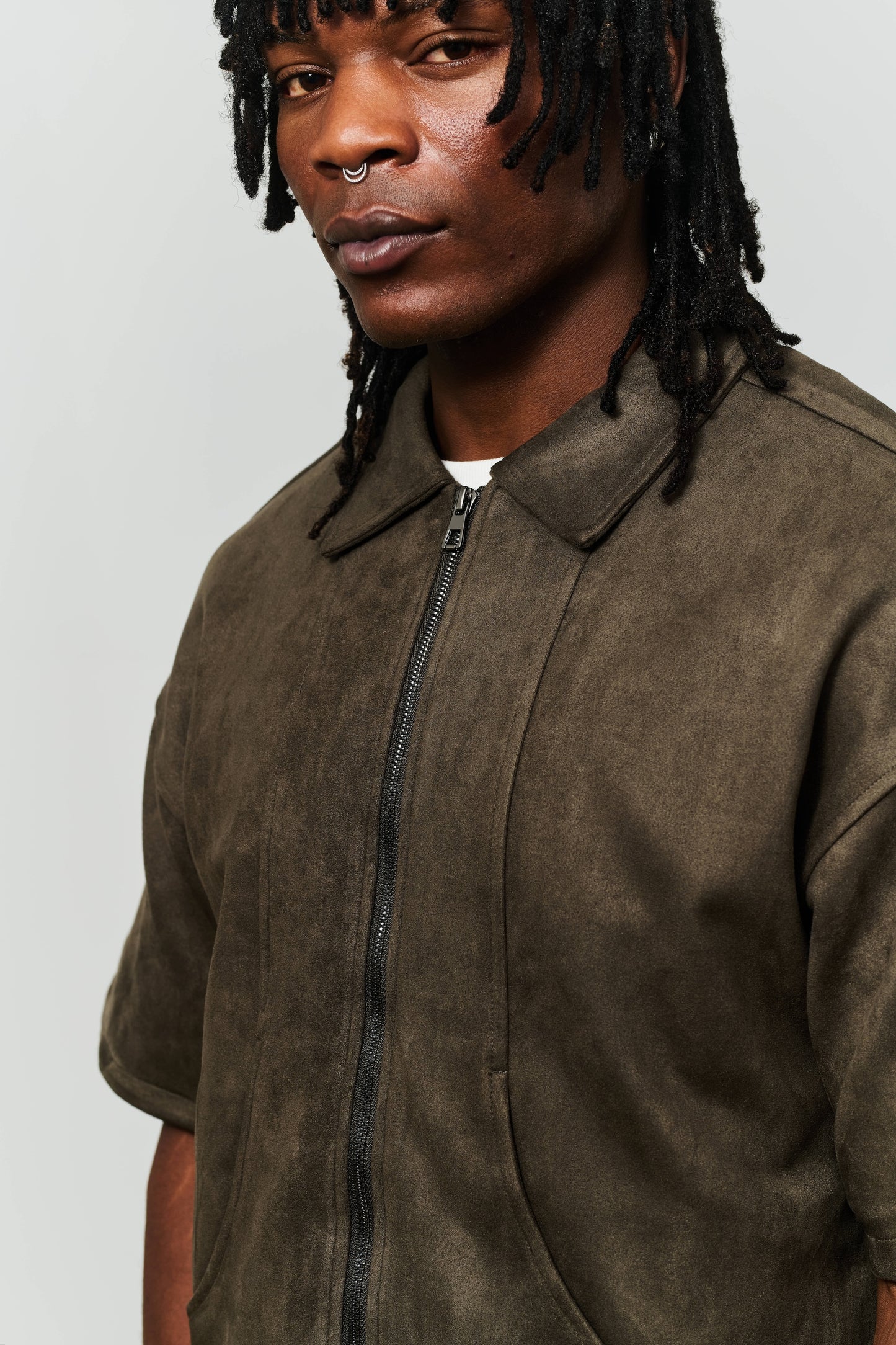 Ranch Vegan Suede Work Shirt - Charcoal
