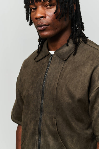 Ranch Vegan Suede Work Shirt - Charcoal