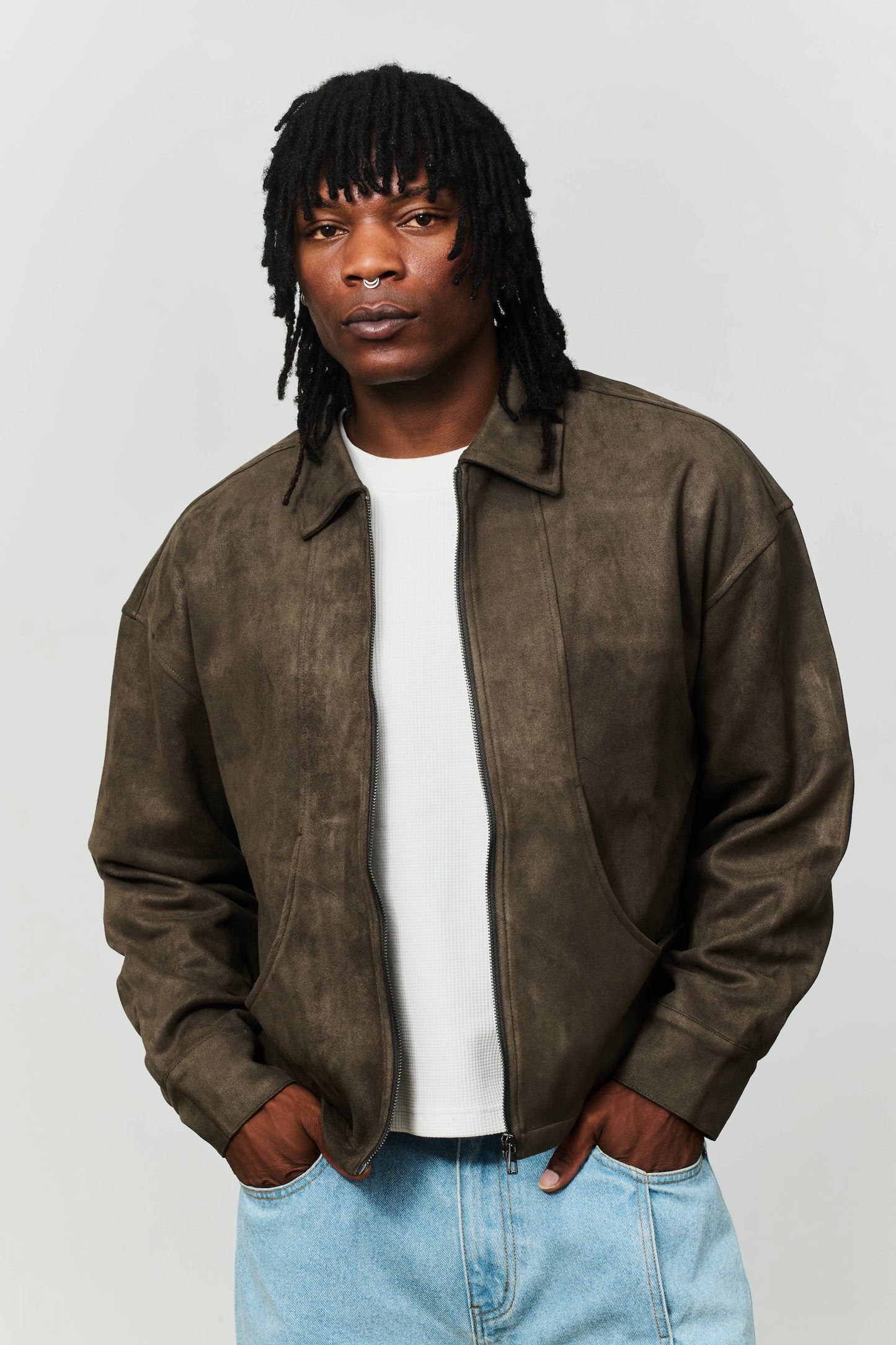 Ranch Vegan Suede Jacket - Charcoal