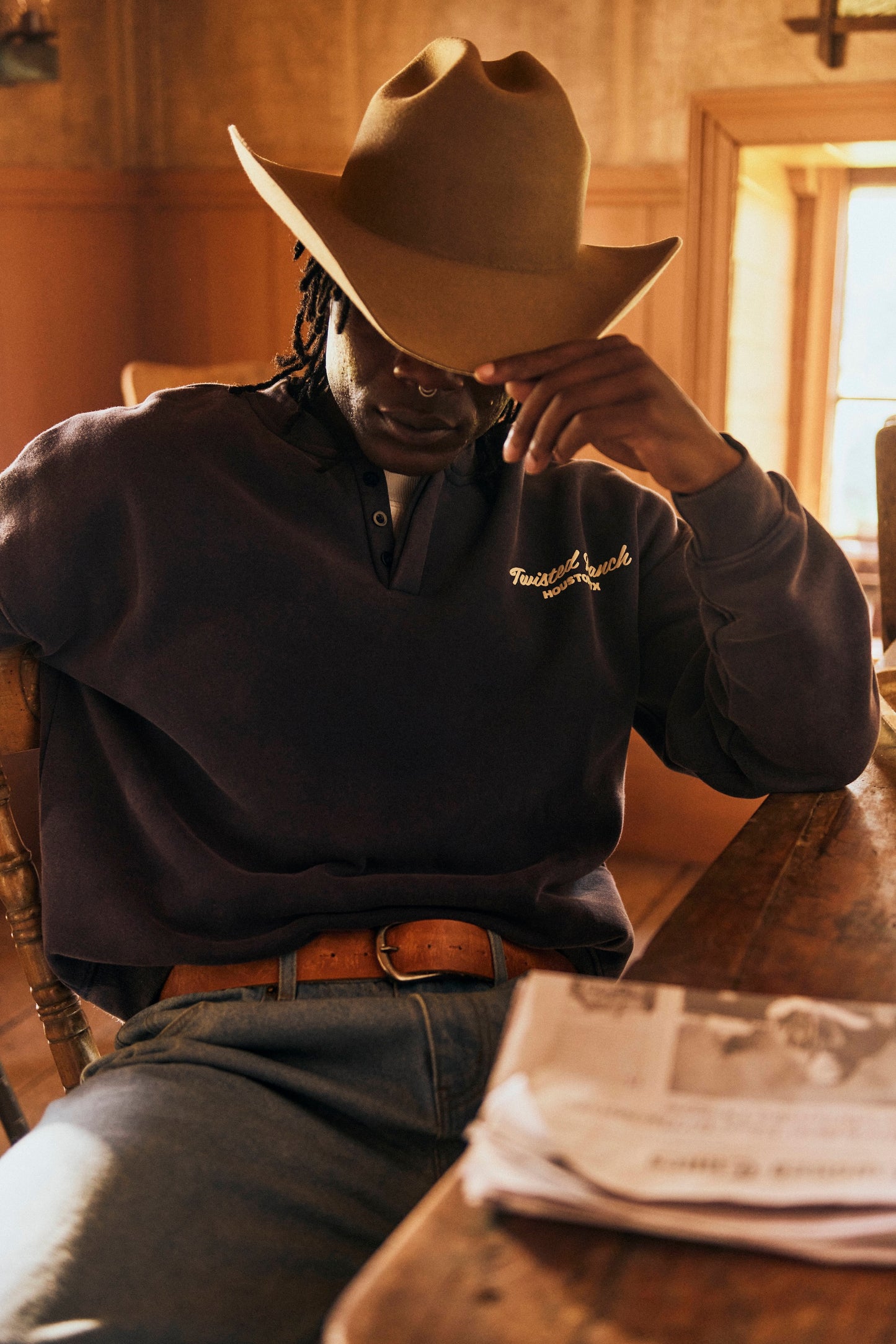 Houston Henley Crewneck - Washed Navy
