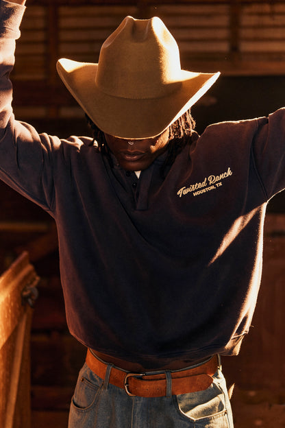 Houston Henley Crewneck - Washed Navy